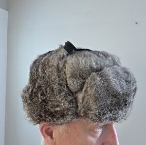 Vintage Bushline outdoors Trapper winter hat Russian style hunting rabbit fur L